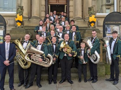 Huddersfield and Ripponden Band outside Huddersfield Town Hall